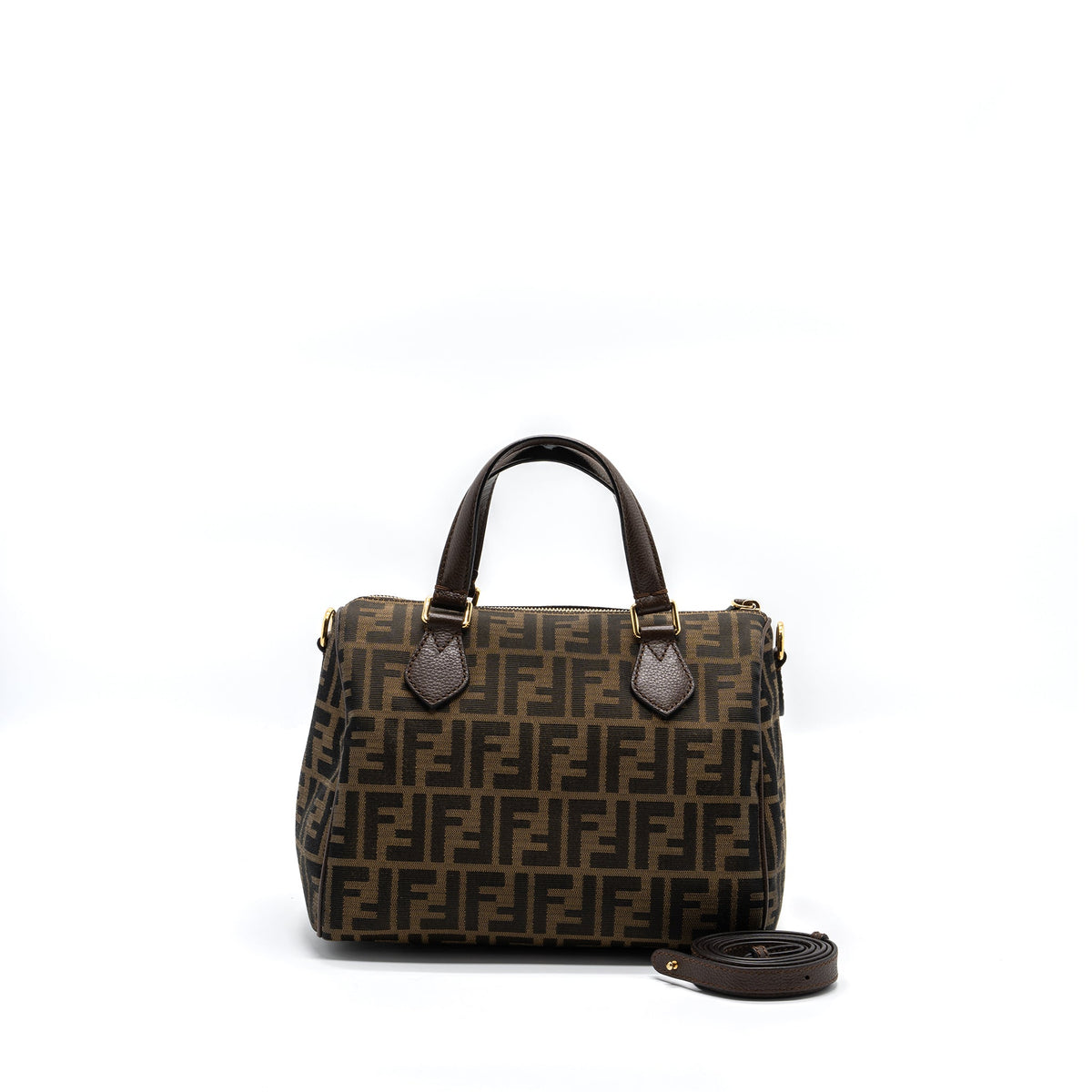 FENDI BOSTON BAG FF JACQUARD FABRIC BROWN GHW