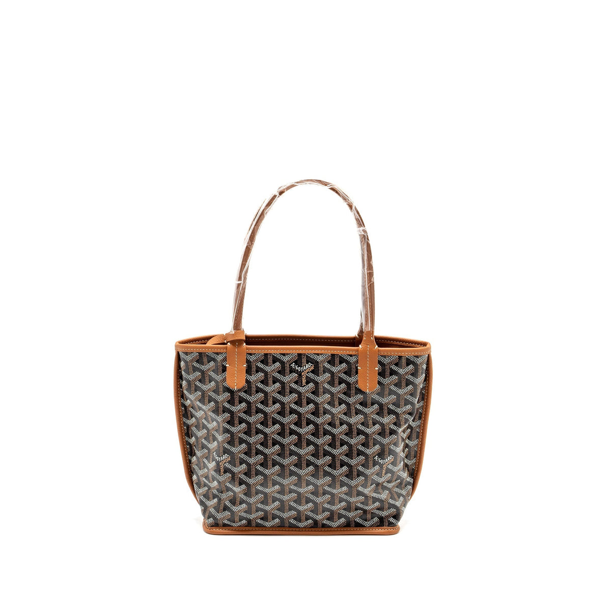 GOYARD MINI ANJOU TOTE BAG GOYARDLINE CANVAS / CALFSKIN BLACK/TAN SHW