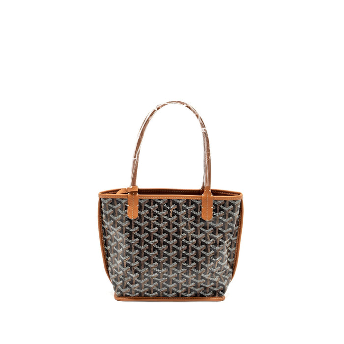 GOYARD MINI ANJOU TOTE BAG GOYARDLINE CANVAS / CALFSKIN BLACK/TAN SHW