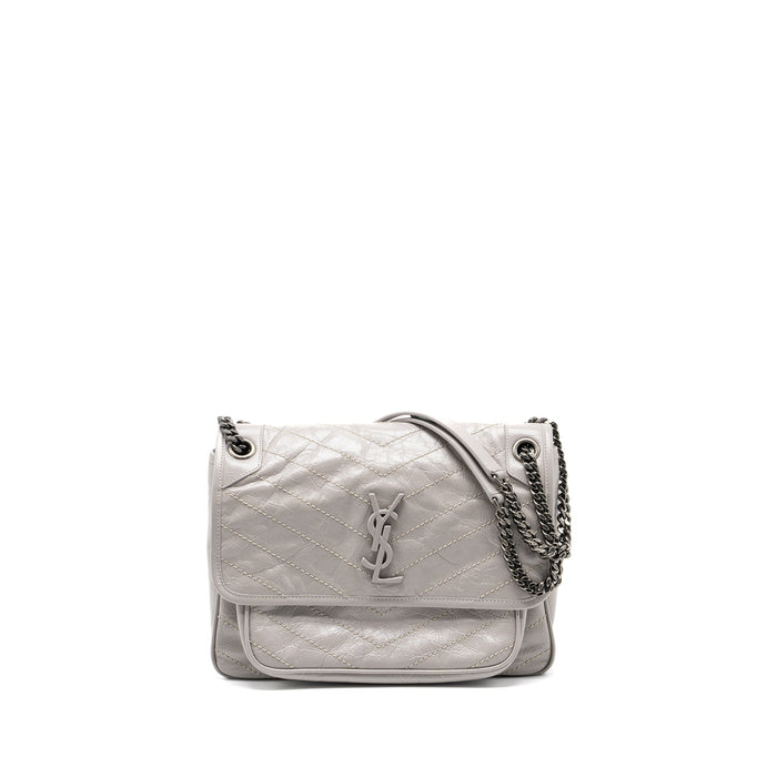 SAINT LAURENT MEDIUM NIKI BAG CALFSKIN GREY RUTHENIUM HARDWARE