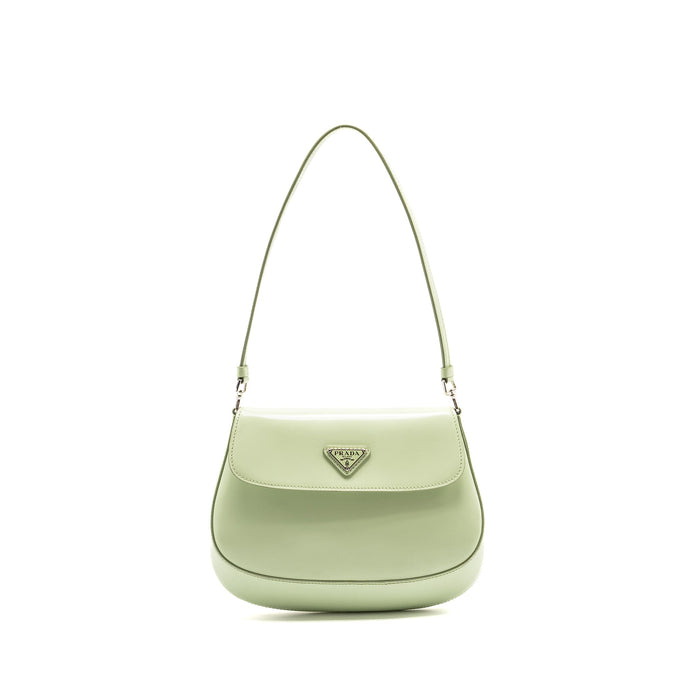 PRADA SMALL CLEO SHOULDER BAG BRUSHED LEATHER LIGHT GREEN SHW