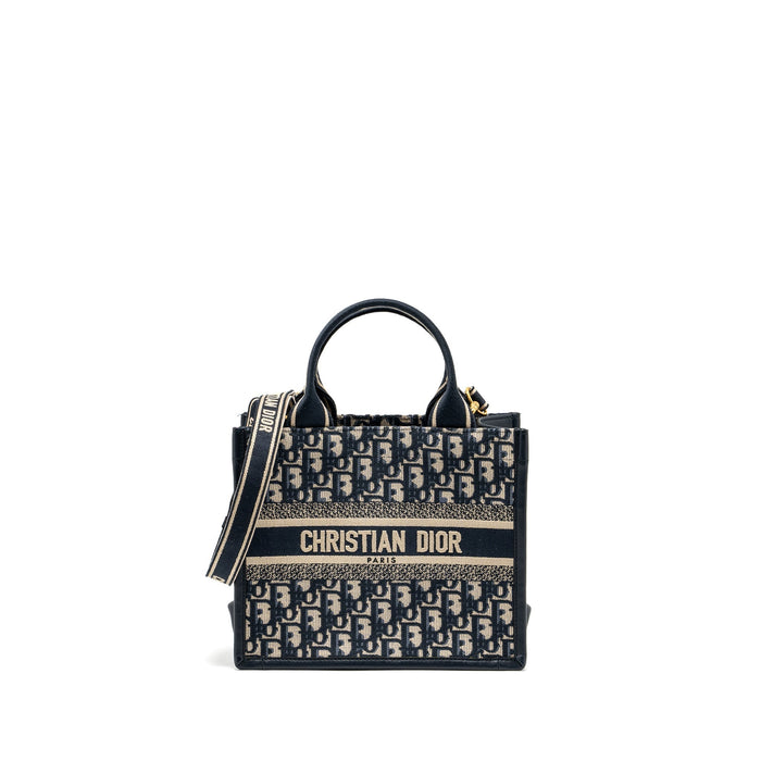 DIOR SMALL BOOK TOTE BLUE OBLIQUE EMBROIDERY/CALFSKIN GHW