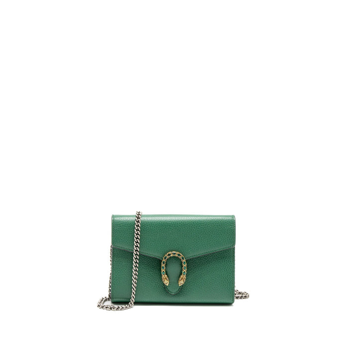 GUCCI DIONYSUS WALLET ON CHAIN CALFSKIN GREEN MULTICOLOUR HARDWARE