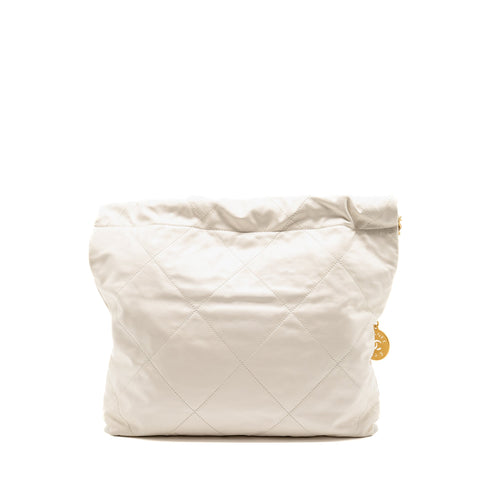 CHANEL SMALL 22 BAG WITH BLACK LETTER LOGO CALFSKIN WHITE GHW (MICROCHIP)
