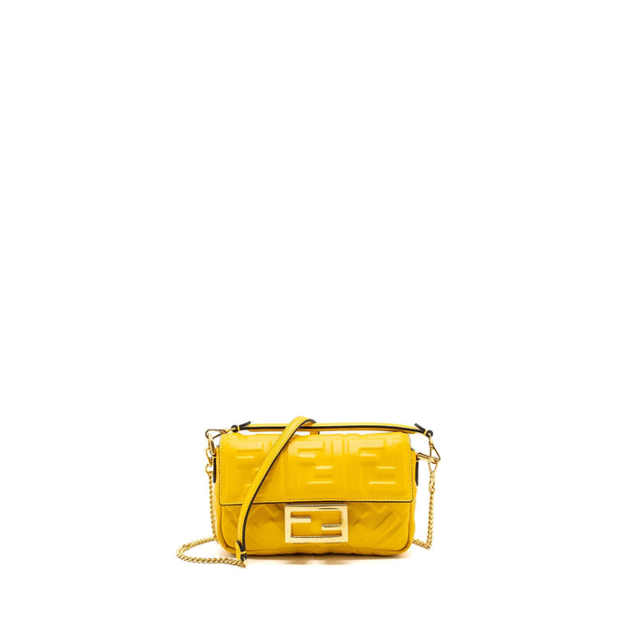 FENDI MINI BAGUETTE BAG NAPPA LAMBSKIN YELLOW GHW