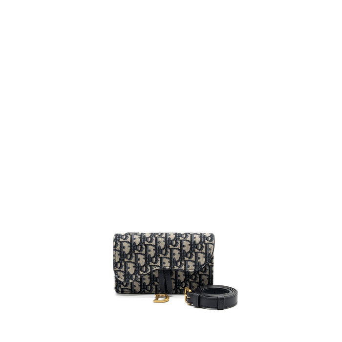 DIOR SADDLE BELT BAG BLUE OBLIQUE JACQUARD CANVAS GHW