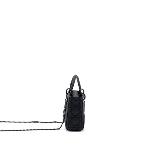 DIOR MINI LADY DIOR CANNAGE CALFSKIN BLACK WITH BLACK HARDWARE