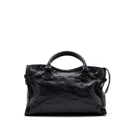 BALENCIAGA CLASSIC CITY BAG LEATHER BLACK RUTHENIUM SILVER HARDWARE