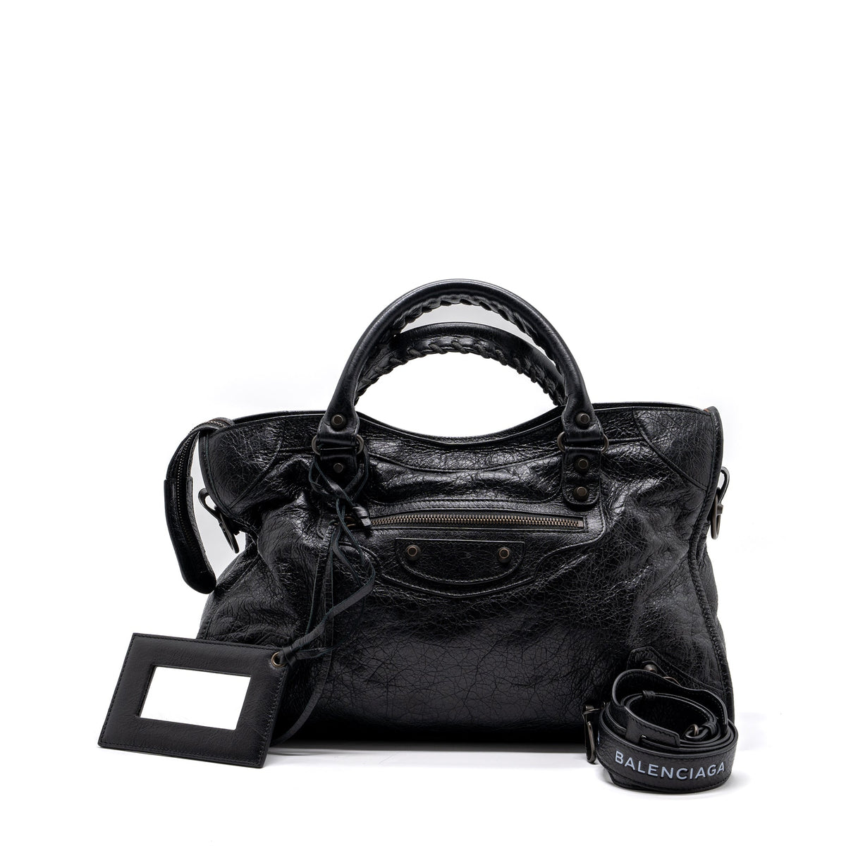 BALENCIAGA CLASSIC CITY BAG LEATHER BLACK RUTHENIUM SILVER HARDWARE
