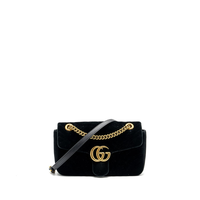 GUCCI SMALL GG MARMONT BAG VELVET BLACK GHW