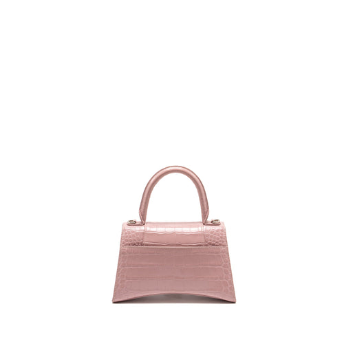 BALENCIAGA HOURGLASS S CROC-EMBOSSED CALFSKIN PINK SHW
