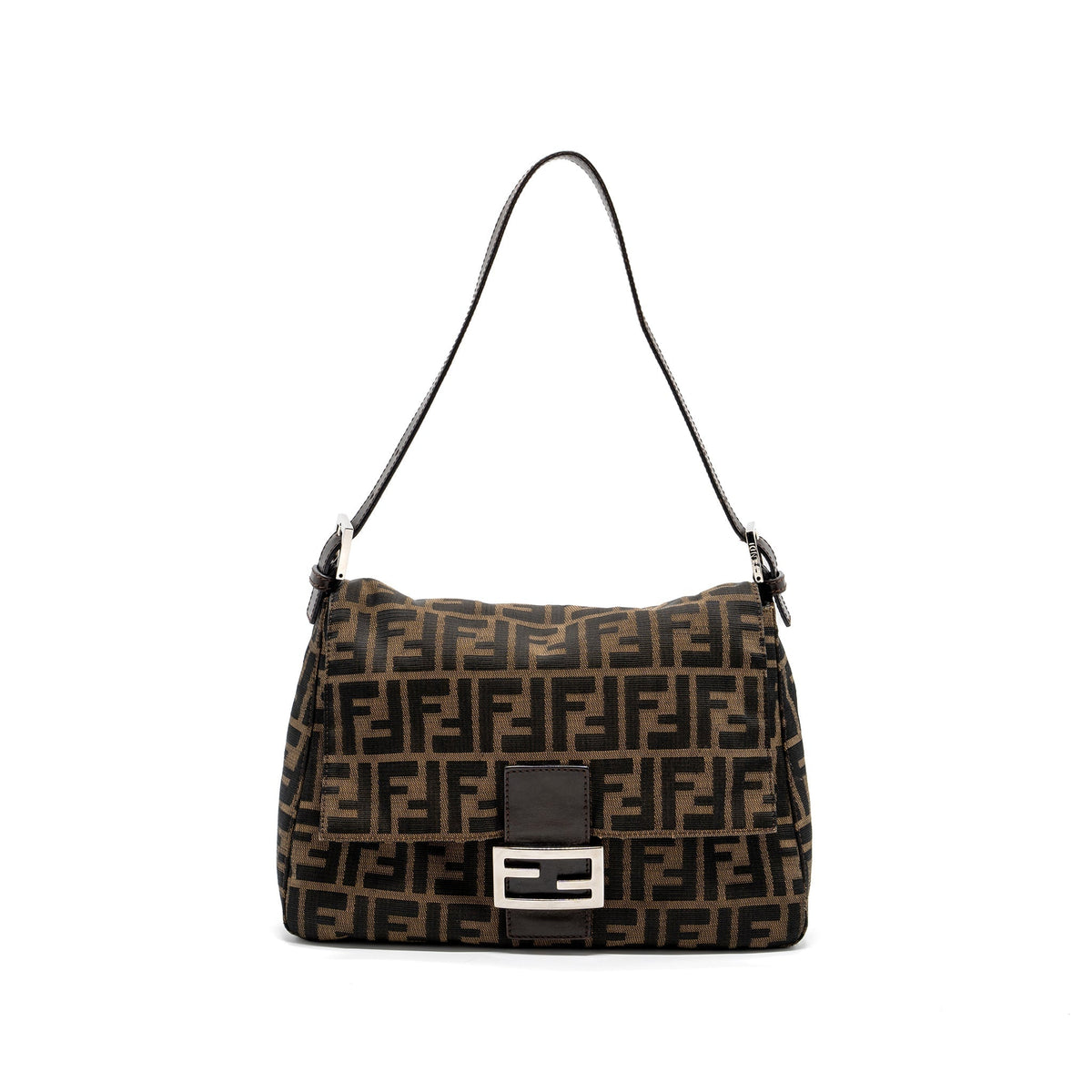 FENDI VINTAGE SHOULDER BAG FF JACQUARD CANVAS BROWN SHW