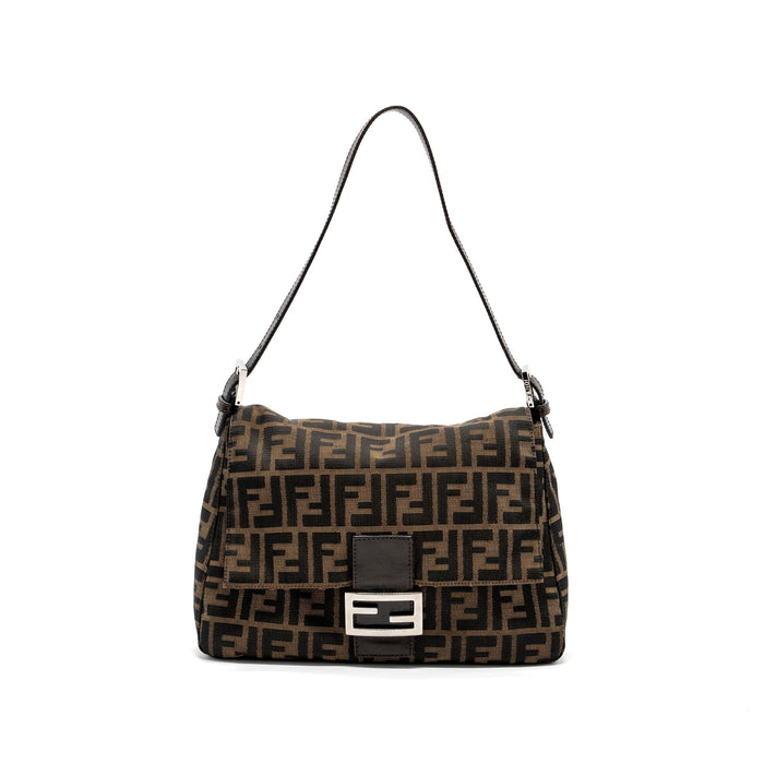 FENDI VINTAGE SHOULDER BAG FF JACQUARD CANVAS BROWN SHW