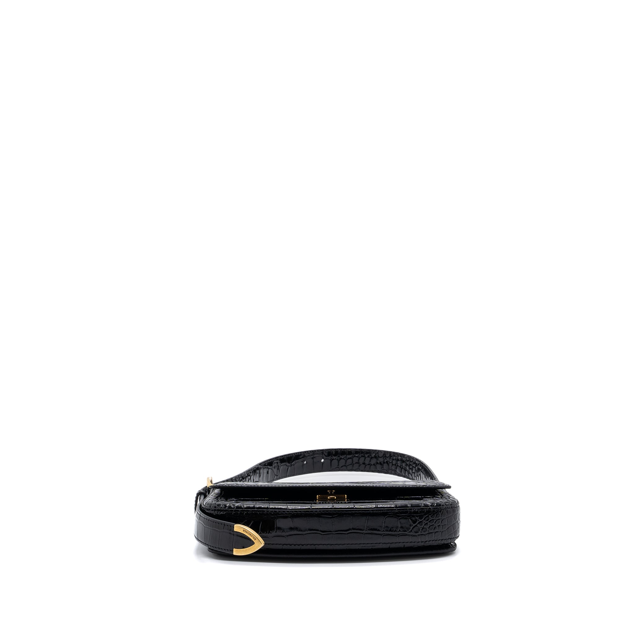 BALENCIAGA GHOST SLING BAG CROC EMBOSSED LEATHER BLACK GHW