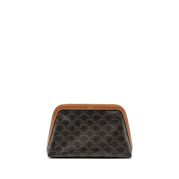 CELINE LARGE COSMETIC POUCH TRIOMPHE CANVAS/CALFSKIN TAN GHW