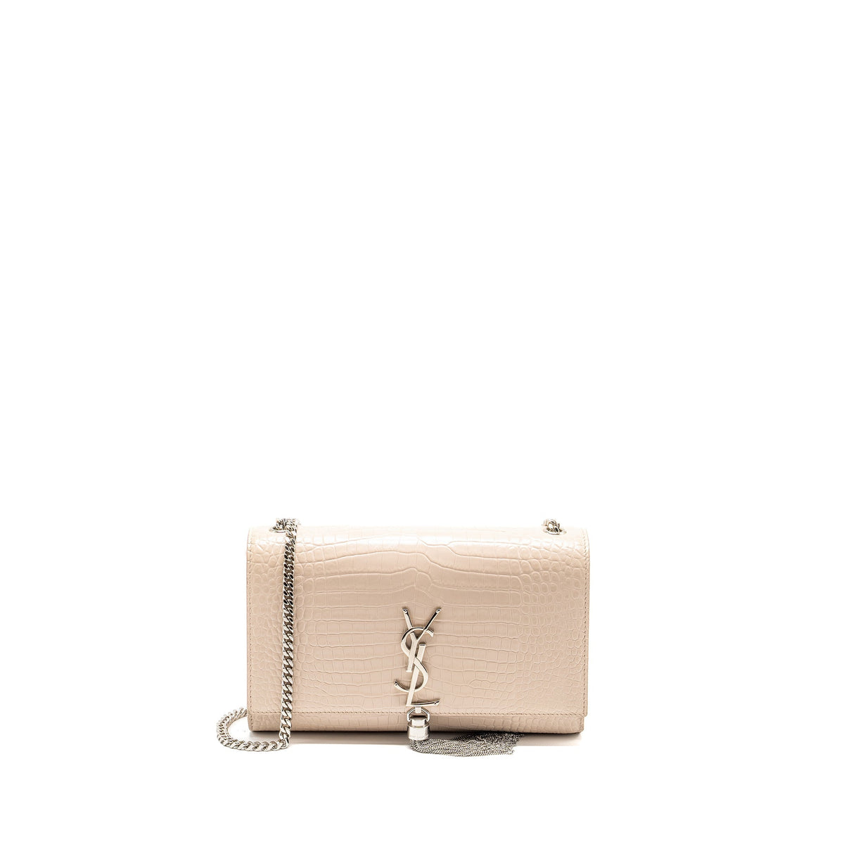 SAINT LAURENT/YSL KATE BAG CROC-EMBOSSED CALFSKIN BEIGE SHW