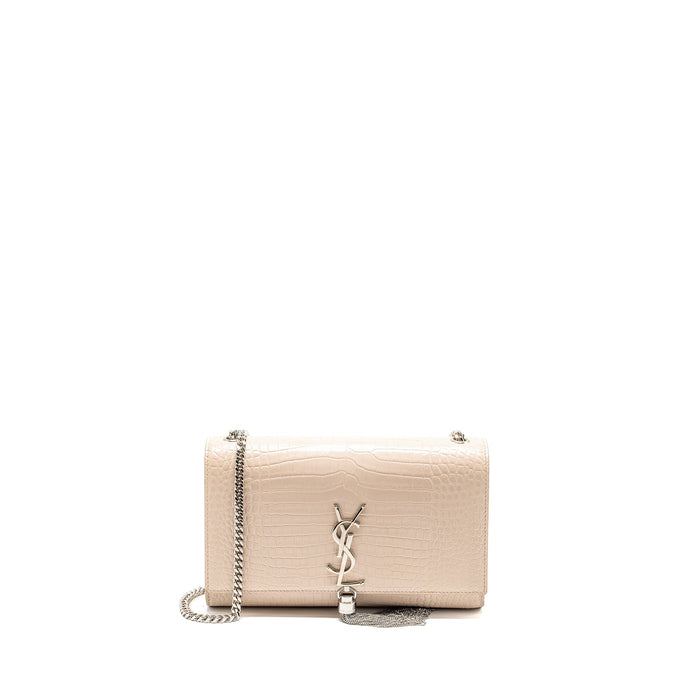 SAINT LAURENT/YSL KATE BAG CROC-EMBOSSED CALFSKIN BEIGE SHW