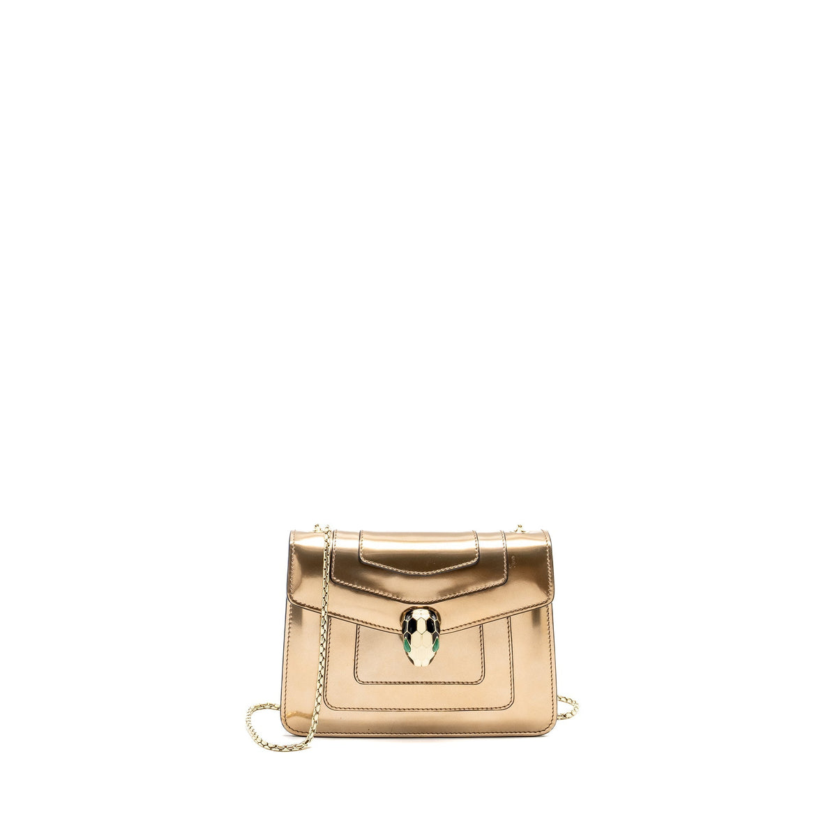 BVLGARI SERPENTI FOREVER SHOULDER BAG PATENT METALLIC GOLD GHW