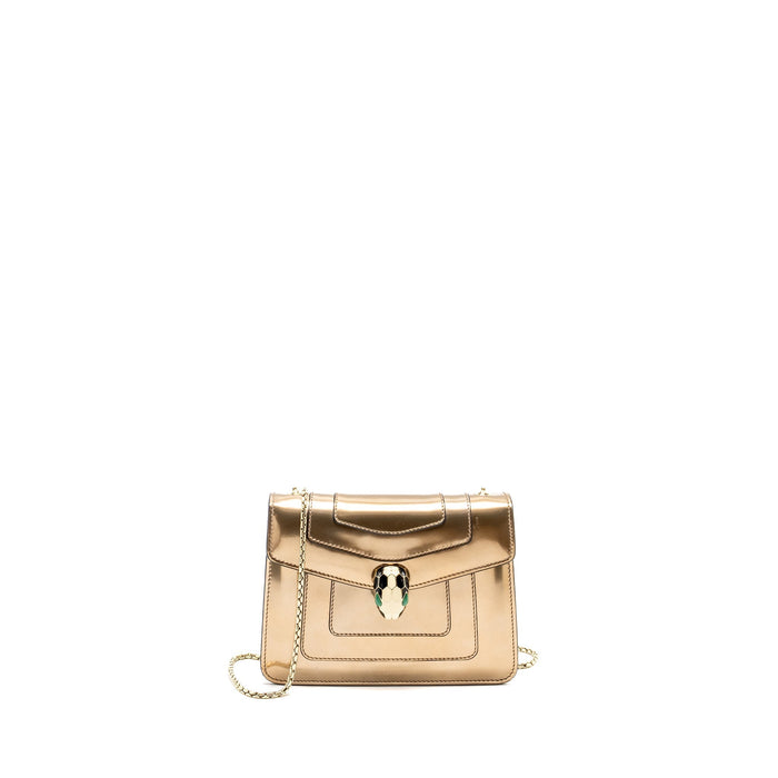 BVLGARI SERPENTI FOREVER SHOULDER BAG PATENT METALLIC GOLD GHW