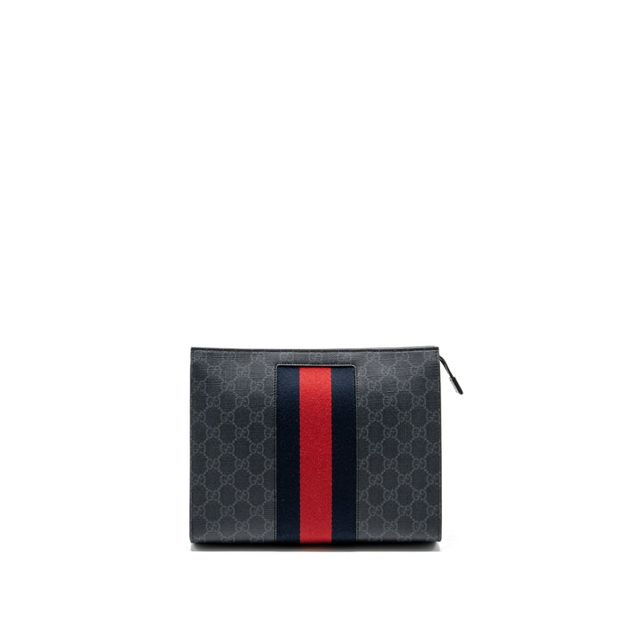 GUCCI GG SUPREME CANVAS / LEATHER ZIP CLUTCH BLACK/ MULTICOLOUR SHW