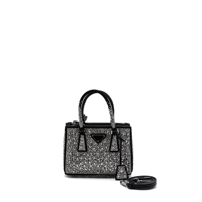 PRADA GALLERIA SATIN MINI BAG WITH CRYSTAL BLACK SHW