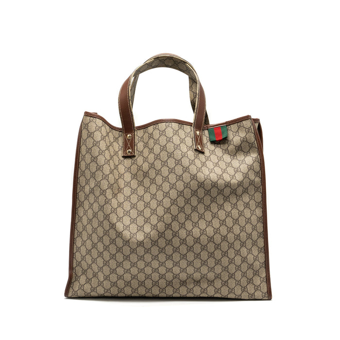GUCCI LARGE SHOPPING TOTE BAG GG SUPREME CANVAS / BROWN GHW