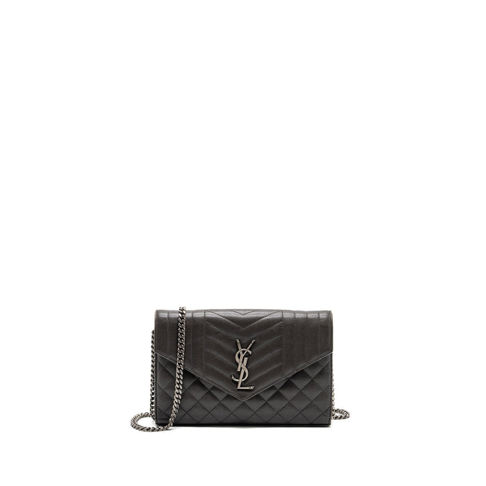 SAINT LAURENT/YSL ENVELOP CHAIN BAG CALFSKIN DARK GREY SHW