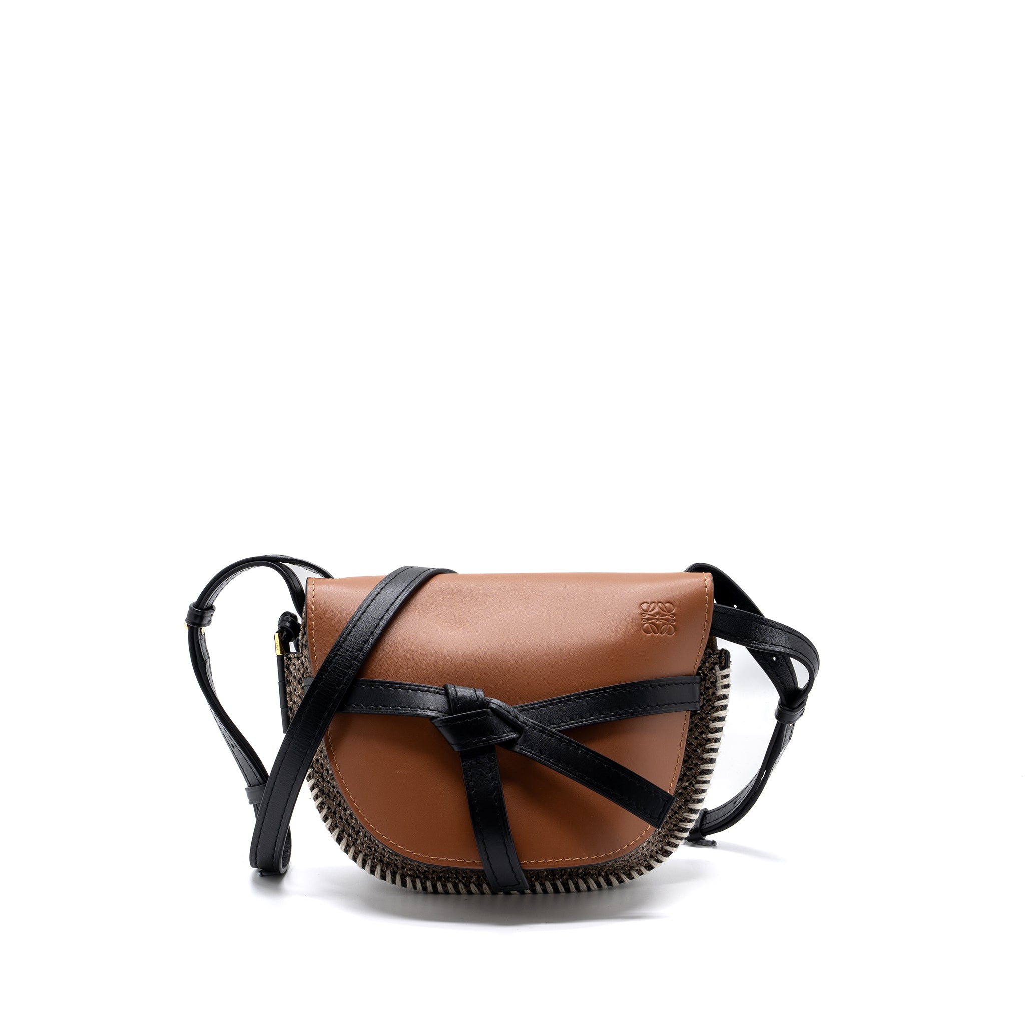 LOEWE SMALL GATE BAG CALFSKIN/TWEED TAN GHW