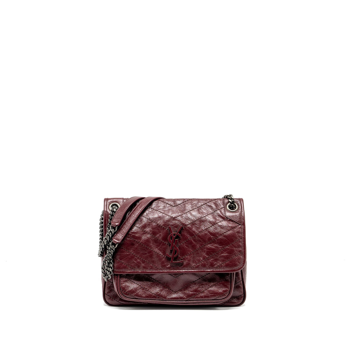 SAINT LAURENT NIKI MEDIUM LEATHER DARK RED RUTHENIUM HARDWARE