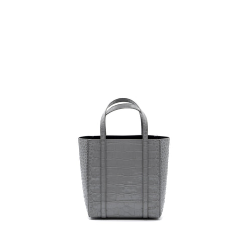 BALENCIAGA XXS EVERYDAY TOTE BAG CROC-EMBOSSED CALFSKIN GREY SHW