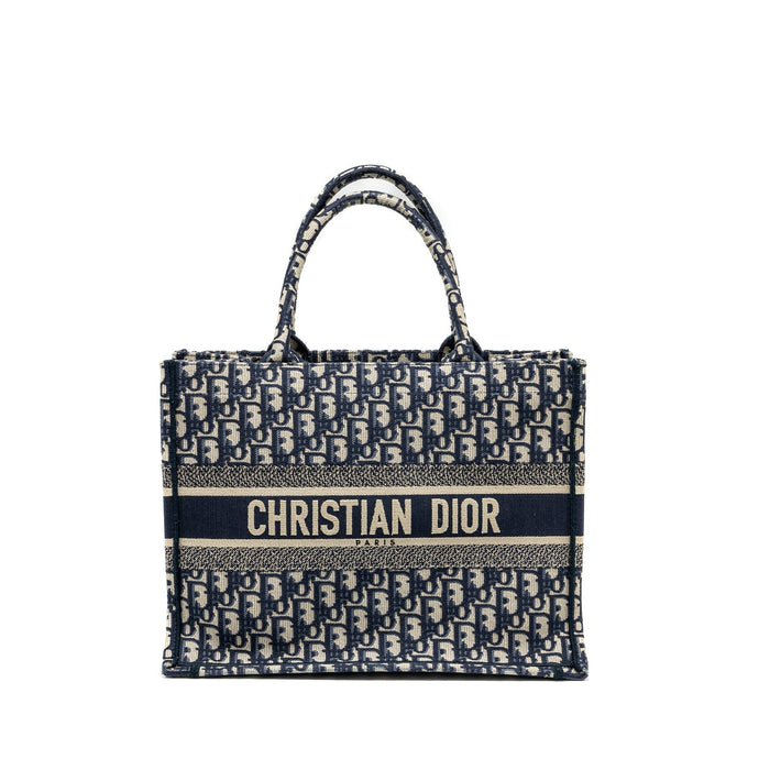 DIOR MEDIUM BOOK TOTE BLUE DIOR OBLIQUE EMBROIDERY