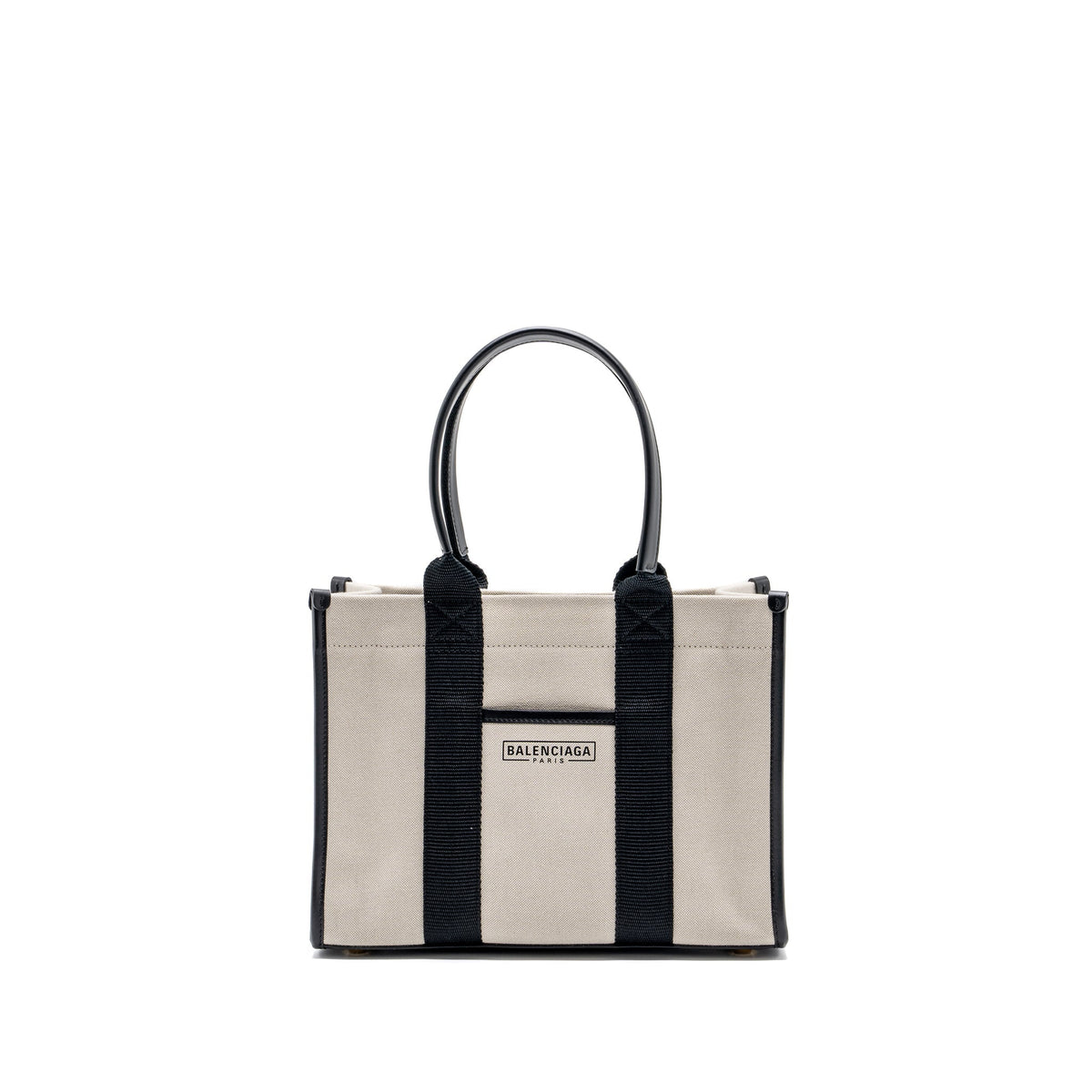 BALENCIAGA SMALL TOTE BAG CANVAS/ LEATHER BLACK/WHITE GHW