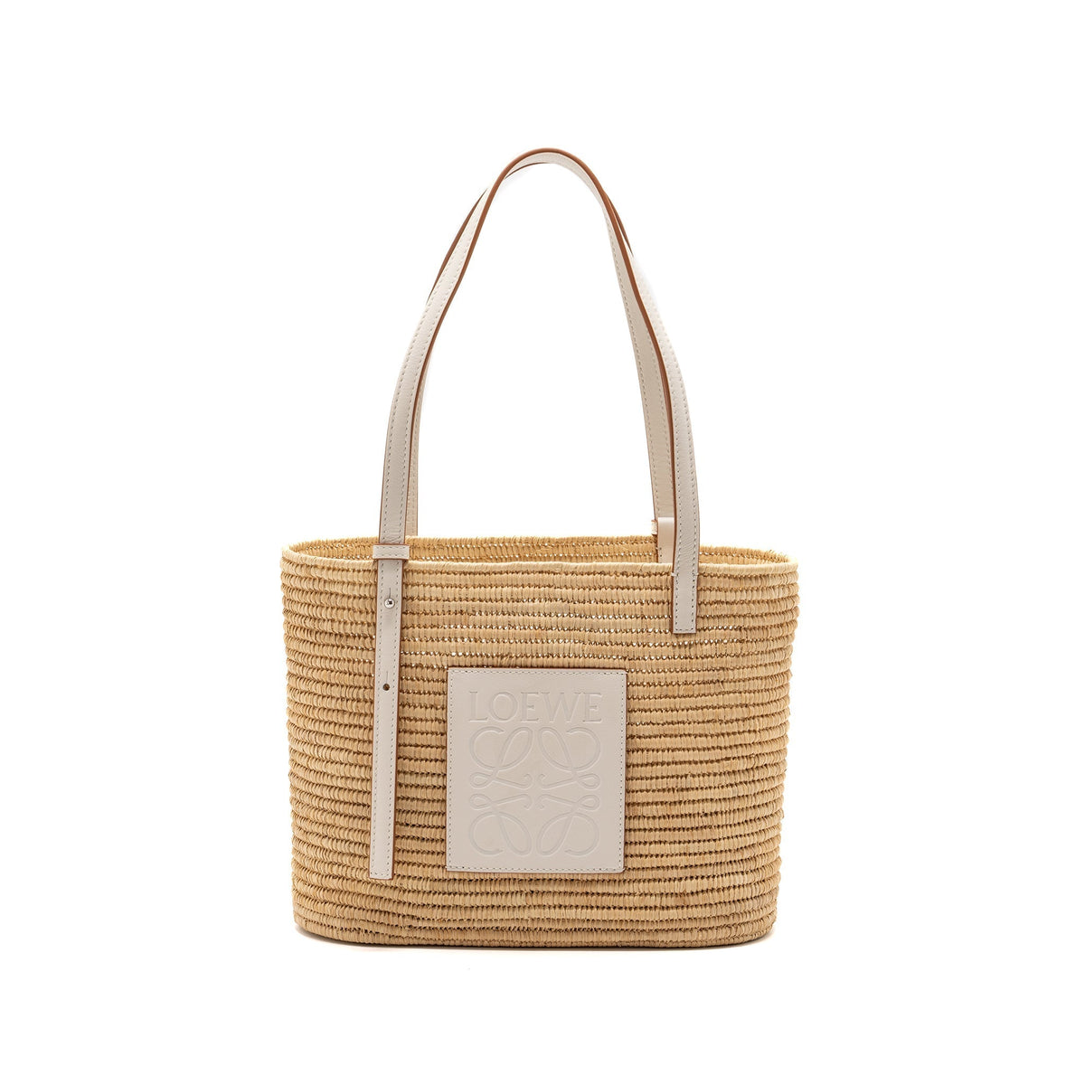 LOEWE SMALL SQUARE BASKET BAG RAFFIA/CALFSKIN WHITE SHW