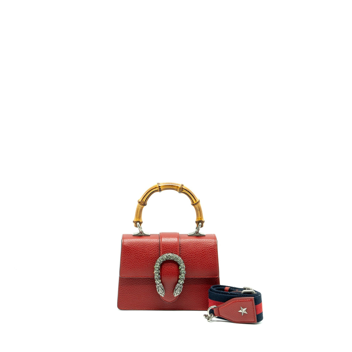 GUCCI DIONYSUS SMALL BAMBOO HANDLE BAG CALFSKIN RED SHW
