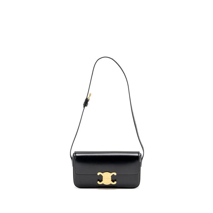 CELINE TRIOMPHE SHOULDER BAG CALFSKIN BLACK GHW