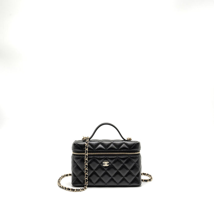 CHANEL 25P CC TOP HANDLE VANITY WITH CHAIN CAVIAR BLACK LGHW (MICROCHIP)