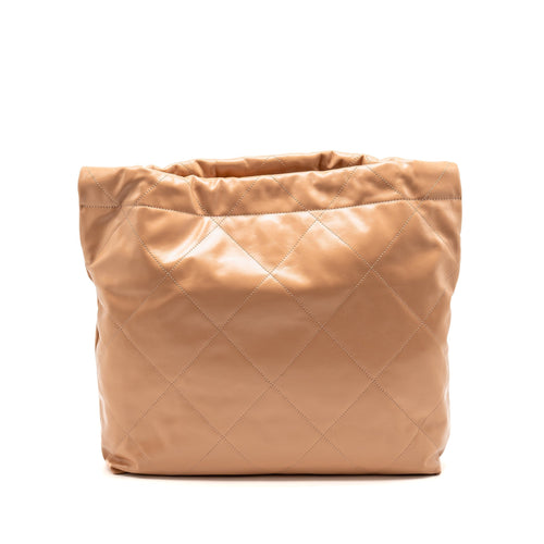 CHANEL MEDIUM 22 BAG SHINY CALFSKIN LIGHT BEIGE GHW (MICROCHIP)