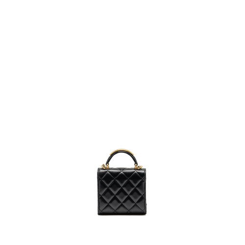 CHANEL TOP HANDLE MINI FLAP CLUTCH WITH CHAIN BLACK LAMBSKIN GHW (MICROCHIP)