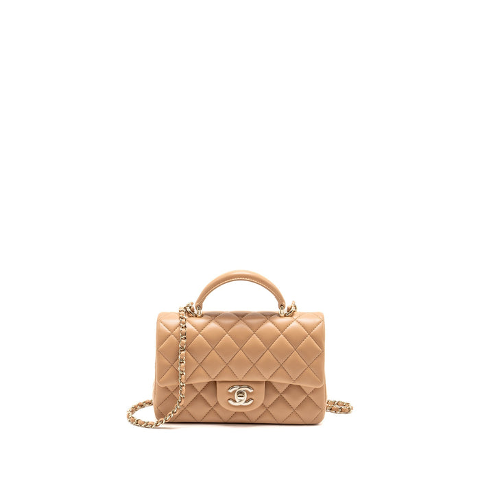 CHANEL TOP HANDLE MINI RECTANGULAR LAMBSKIN BEIGE LGHW (MICROCHIP)