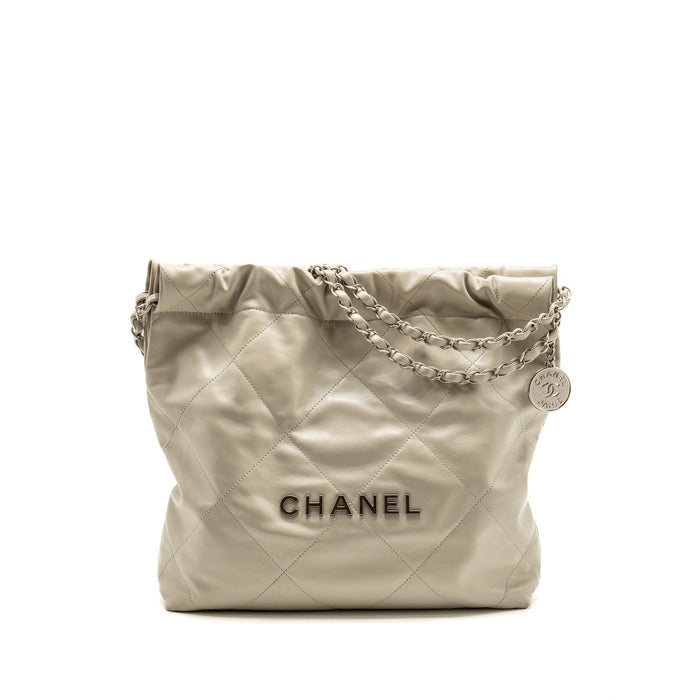 CHANEL SMALL 22 SHINY CALFSKIN LIGHT GREY SHW (MICROCHIP)