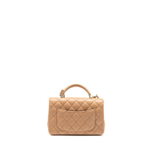 CHANEL TOP HANDLE MINI RECTANGULAR LAMBSKIN BEIGE LGHW (MICROCHIP)