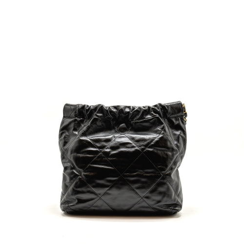 CHANEL SMALL 22 BAG GOLD LETTER CALFSKIN BLACK GHW (MICROCHIP)