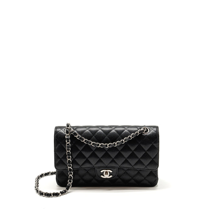 CHANEL MEDIUM CLASSIC DOUBLE FLAP BAG CAVIAR BLACK SHW (MICROCHIP)
