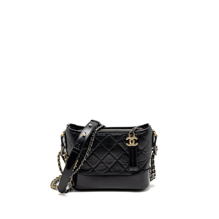 CHANEL SMALL GABRIELLE HOBO BAG AGED CALFSKIN BLACK MULTICOLOURED HARDWARE (MICROCHIP)