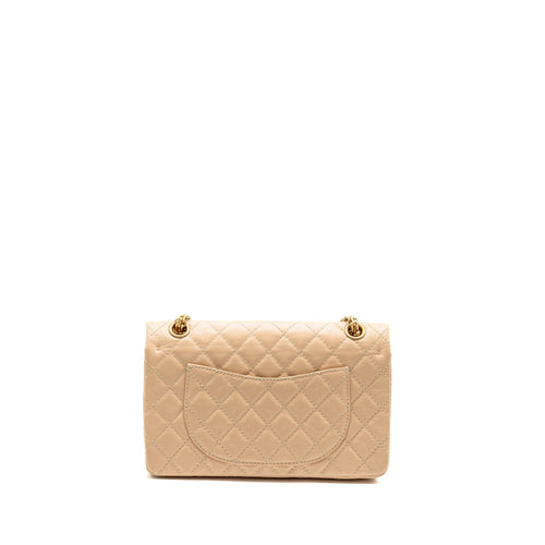CHANEL SMALL 2.55 REISSUE DOUBLE FLAP BAG AGED CALFSKIN BEIGE GHW