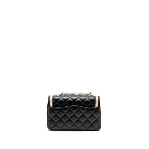CHANEL 23B QUILTED MINI RECTANGULAR FLAP BAG LAMBSKIN BLACK/BEIGE LGHW (MICROCHIP)