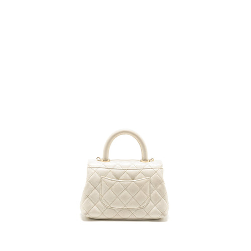 CHANEL MINI COCO HANDLE CAVIAR WHITE LGHW (MICROCHIP)