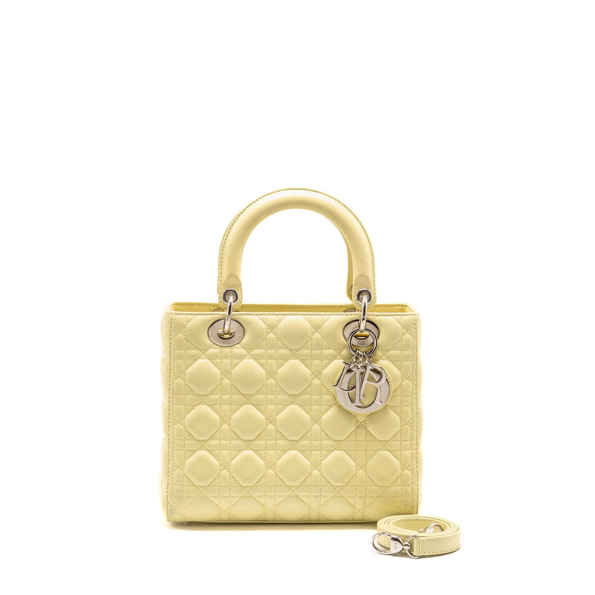 DIOR MEDIUM LADY DIOR LAMBSKIN LIGHT YELLOW SHW