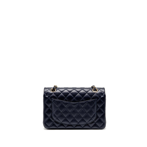 CHANEL SMALL CLASSIC DOUBLE FLAP BAG CAVIAR NAVY GHW (MICROCHIP)