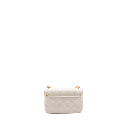 CHANEL FLAP PHONE HOLDER WITH CHAIN SHINY LAMBSKIN WHITE GHW (MICROCHIP)